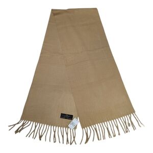 NWT Luxurious Tan Hand-Tailored 100% Cashmere Scarf with Fringe